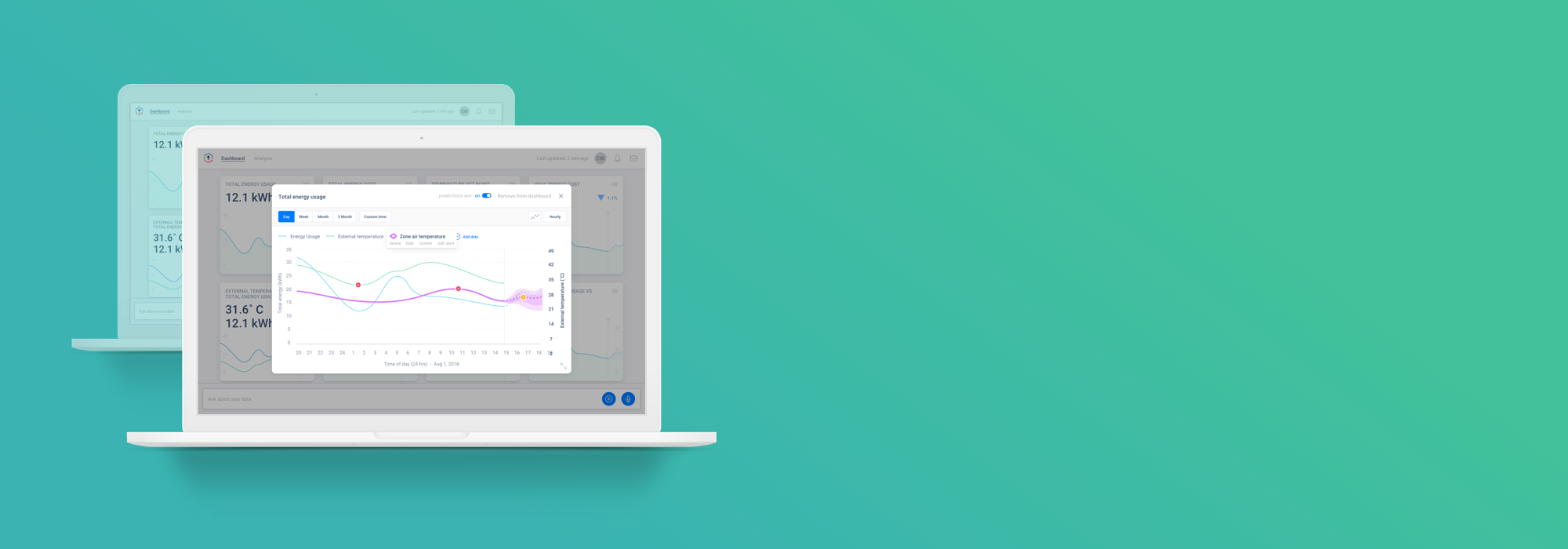   My contribution:  I designed the UX and UI while working with the data science team to ensure the experience complimented the their machine learning models and data visualization best practices.  This app was like a smart thermostat for mega data c