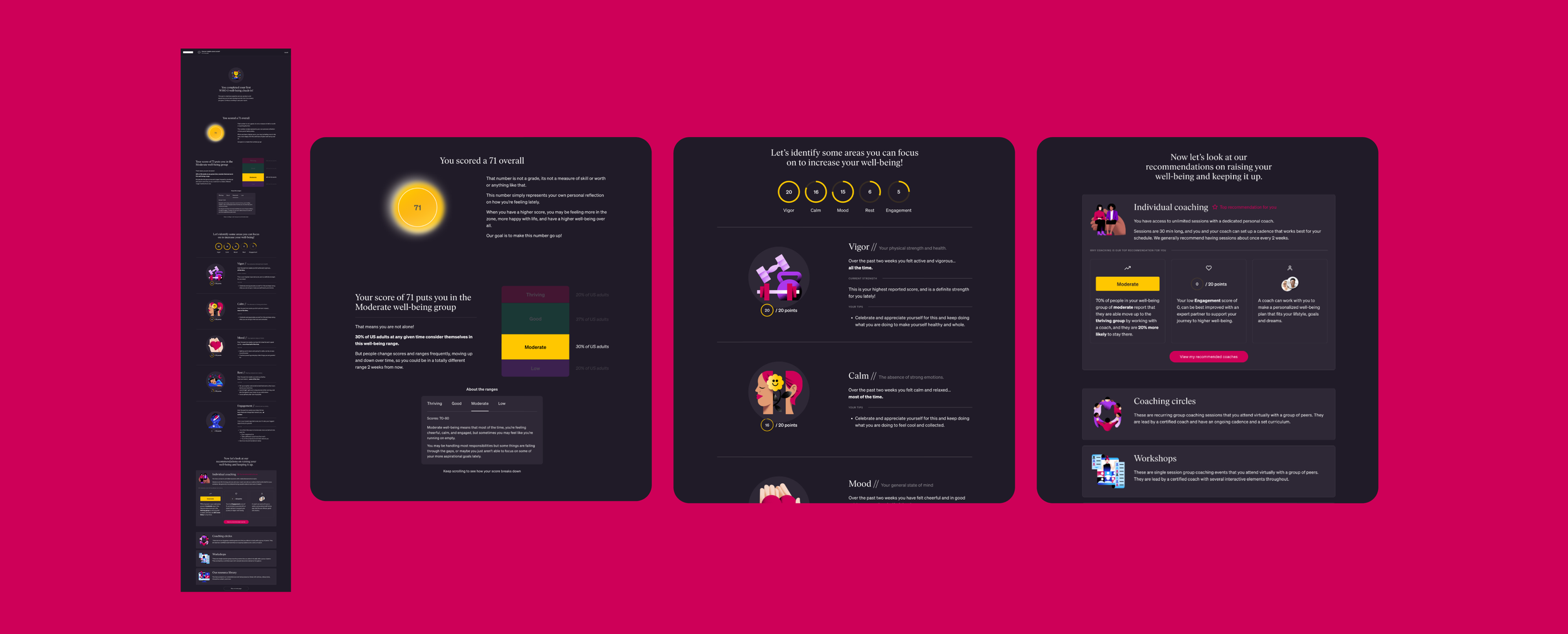  Taking that feedback into account, I created a new design.   This design featured a single scrollable results page, to emphasize the depth of the value and to give more space for a clear narrative about the results. Extra info was no longer hidden i